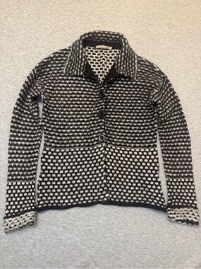 CHIARAMENTE Italy Black White Textured Knit Wool Blend Cardigan S Quiet Luxury